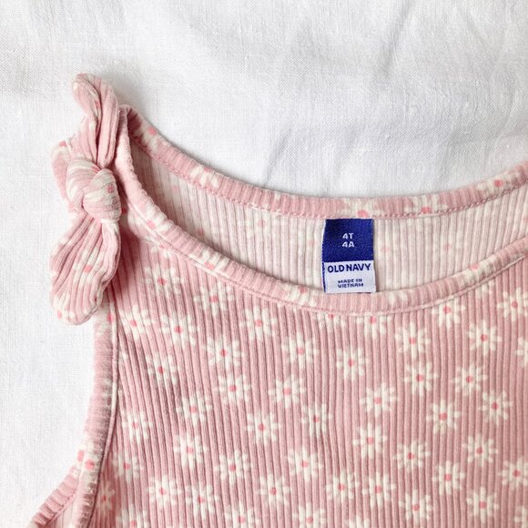 🪴5/$30 4T Old Navy Girls Pink White Floral Bow Tie Sleeveless Tank Top - Picture 2 of 3